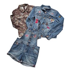 Bundle Mixed Brands Girls Large Denim Jean Jackets And Bib Overall Shorts